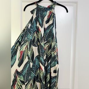 Tropical print tie neck dress